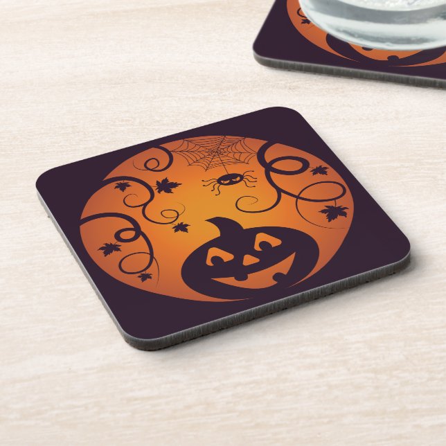 Halloween Jack o lantern pumpkin face and spider Coaster (Left Side)