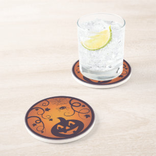 Halloween Jack o lantern pumpkin face and spider Coaster