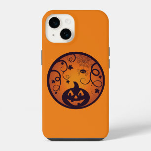 Halloween Jack o lantern pumpkin face and spider iPhone 14 Case