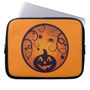 Halloween Jack o lantern pumpkin face and spider Laptop Sleeve