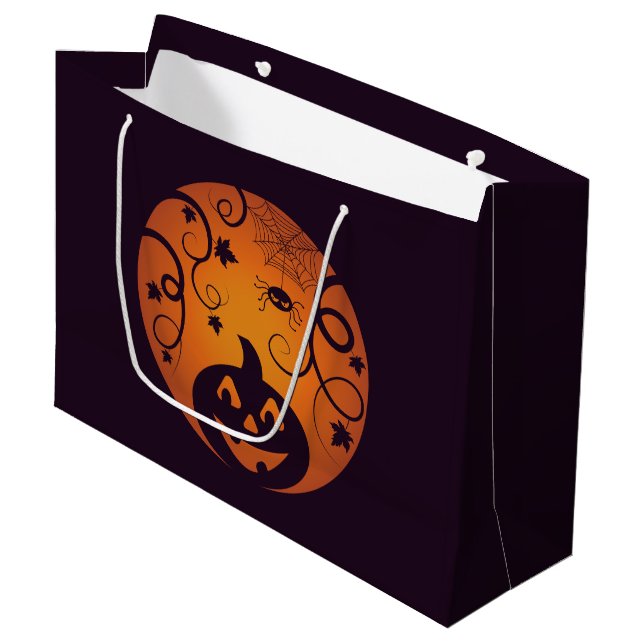 Halloween Jack o lantern pumpkin face and spider Large Gift Bag (Front Angled)