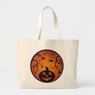 Halloween Jack o lantern pumpkin face and spider Large Tote Bag