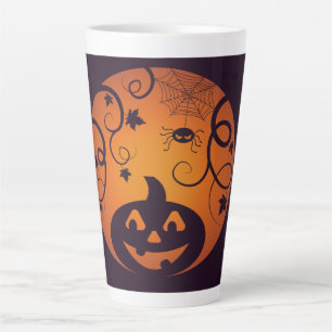 Halloween Jack o lantern pumpkin face and spider Latte Mug
