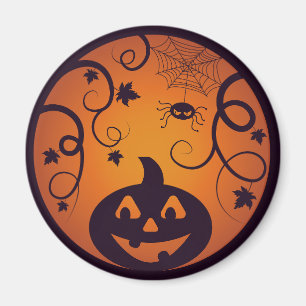 Halloween Jack o lantern pumpkin face and spider Magnet