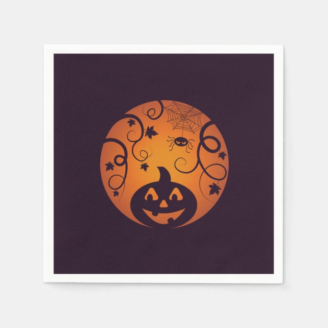 Halloween Jack o lantern pumpkin face and spider Napkin (Front)