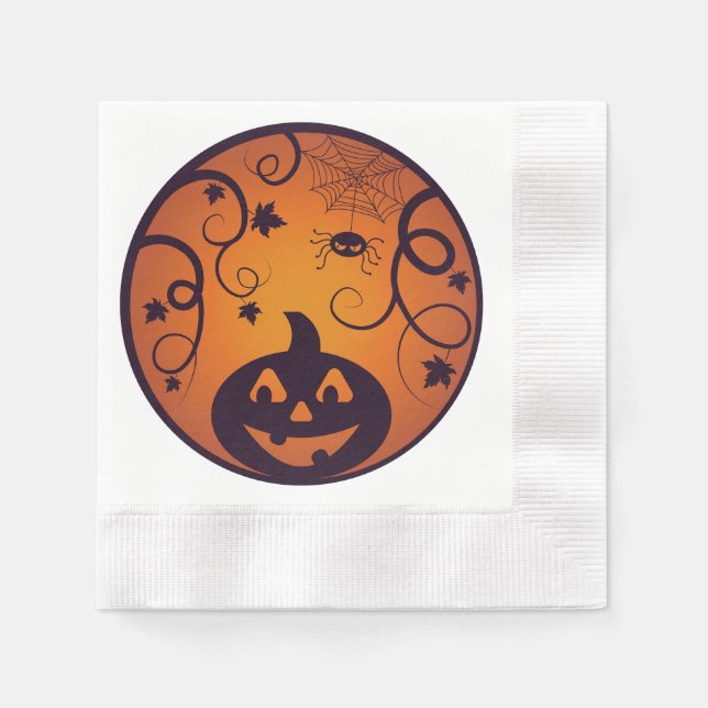 Halloween Jack o lantern pumpkin face and spider Napkin (Front)
