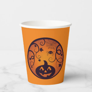 Halloween Jack o lantern pumpkin face and spider Paper Cups