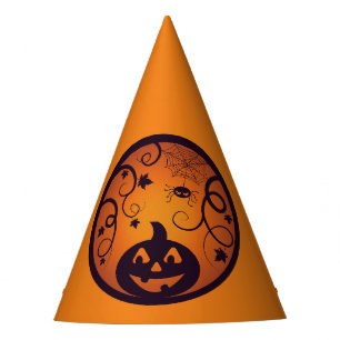 Halloween Jack o lantern pumpkin face and spider Party Hat