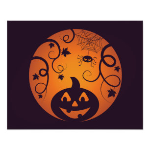 Halloween Jack o lantern pumpkin face and spider Photo Print