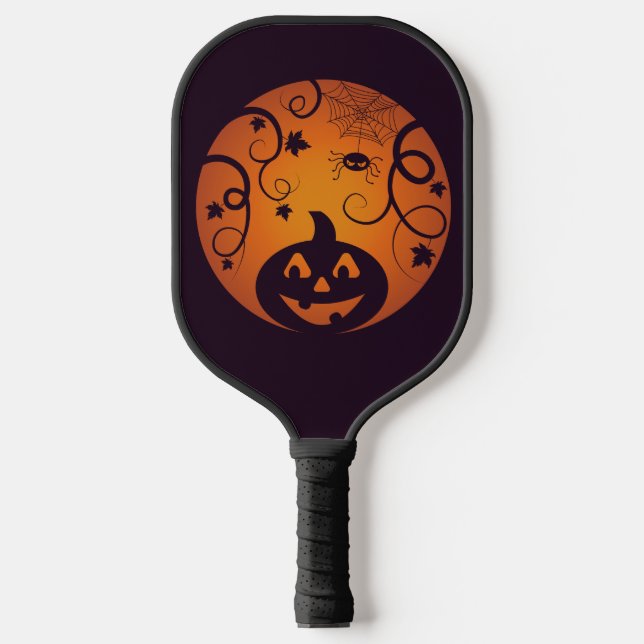 Halloween Jack o lantern pumpkin face and spider Pickleball Paddle (Front)