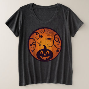 Halloween Jack o lantern pumpkin face and spider Plus Size T-Shirt