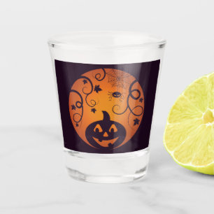 Halloween Jack o lantern pumpkin face and spider Shot Glass