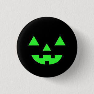 Halloween Jack O Lantern Pumpkin Face Green 3 Cm Round Badge