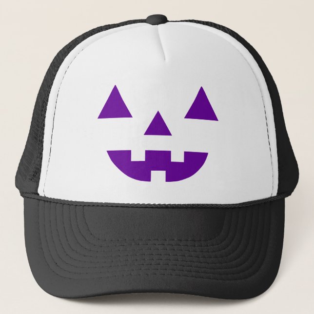 Halloween Jack O Lantern Pumpkin Face Purple Trucker Hat (Front)