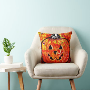 Halloween Jack O Lantern Pumpkin Floral Seasonal Cushion