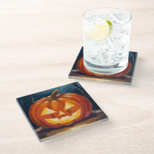 Halloween Jack-O-Lantern Pumpkin Glass Coaster