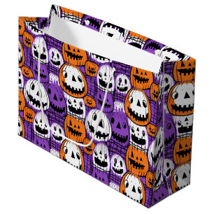Halloween Jack-O’-Lantern - Purple, Orange, White Large Gift Bag