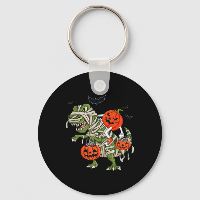 Halloween Jack O Lantern Riding T Rex Boys Girls K Key Ring (Front)