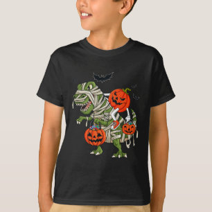 Halloween Jack O Lantern Riding T Rex Boys Girls K T-Shirt