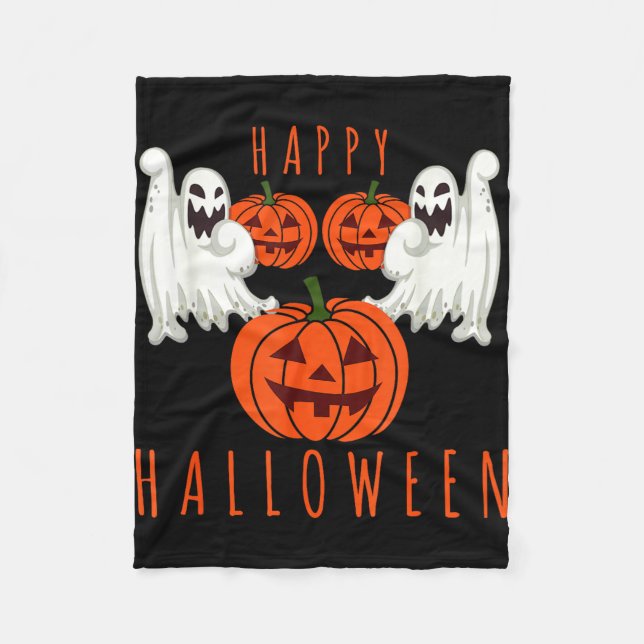 Halloween jack o lantern scary ghosts pumpkin face fleece blanket (Front)