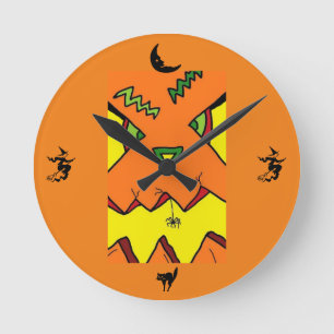 Halloween Jack-O-Lantern & Spider Clock