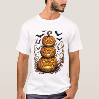 Halloween Jack-o-Lantern Stack With Flying Bats T-Shirt