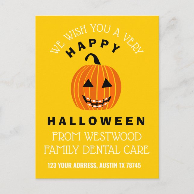 Halloween Jack O Lantern with Braces - Yellow Postcard (Front)