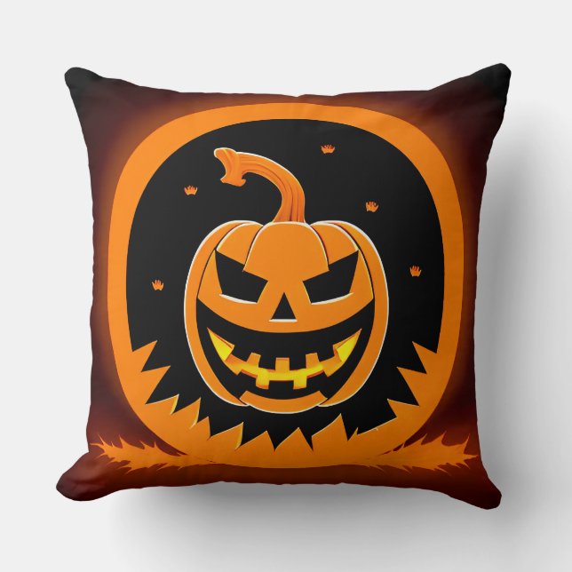 Halloween Jack-O'-Lantern With Creepy Face Cushion (Front)