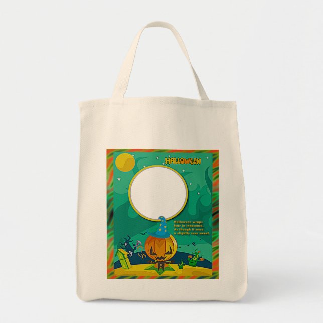 Halloween Jack o' Lantern Wizard Add Photo Frame Tote Bag (Front)