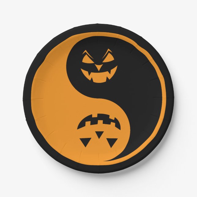 Halloween Jack o-lantern Yin Yang Paper Plate (Front)