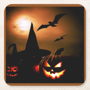 Halloween - Jack-O-Lanterns 7 Square Paper Coaster