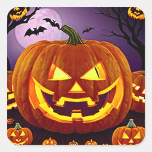 Halloween Jack-o-Lanterns and Bats Square Sticker
