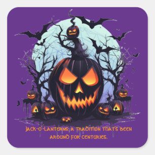 Halloween Jack O'Lantern And Bats Square Sticker