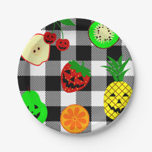 halloween jack o'lantern fruit gingham  paper plate