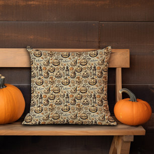 Halloween Jack o'lantern orange grey stylish Cushion