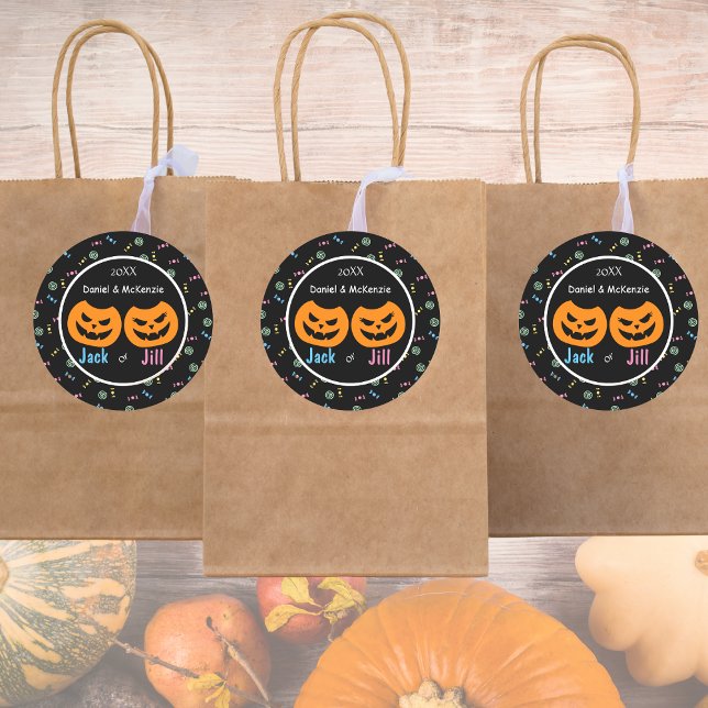 Halloween Jack or Jill O-Lantern Gender Reveal Classic Round Sticker (Creator Uploaded)