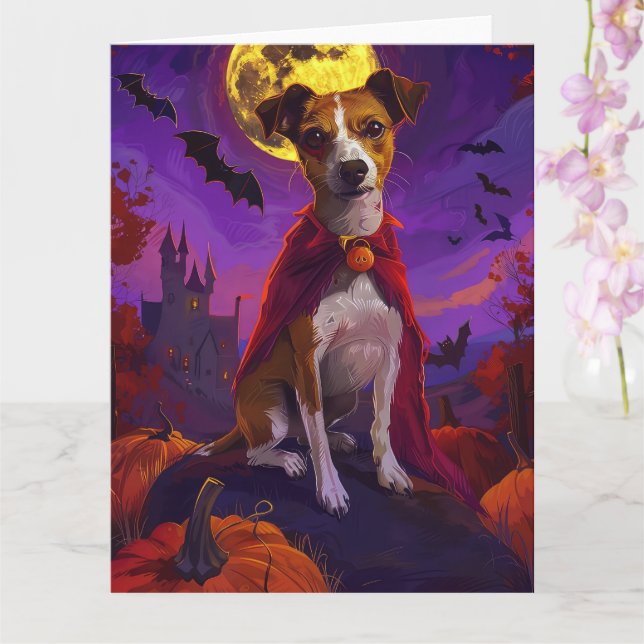 Halloween Jack Russell Vampire Pumpkins Scary Card (Orchid)