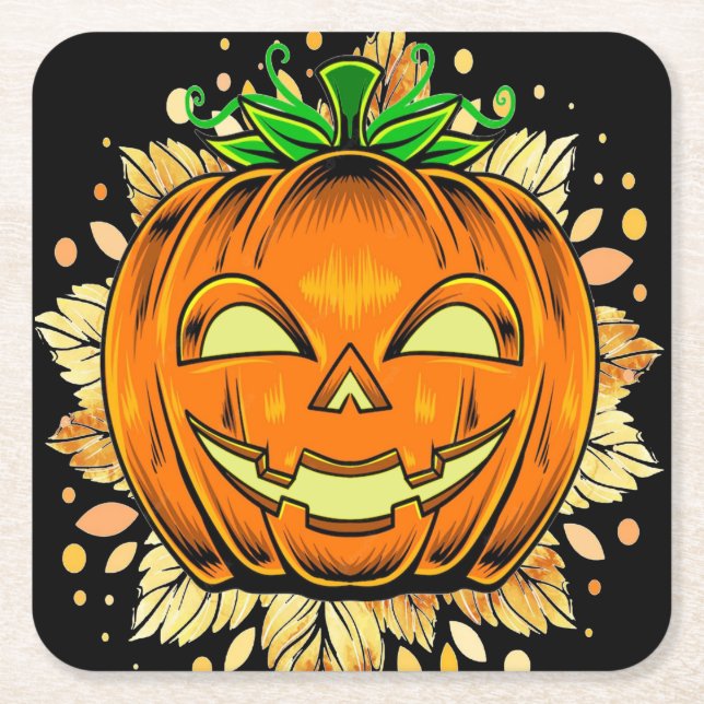 Halloween Jackolantern Spooky Pumpkin   Square Paper Coaster (Front)