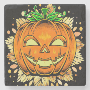 Halloween Jackolantern Spooky Pumpkin Stone Coaster