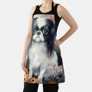 Halloween Japanese Chin With Pumpkins Scary Apron