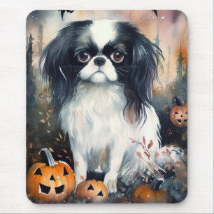 Halloween Japanese Chin With Pumpkins Scary Mouse Pad
