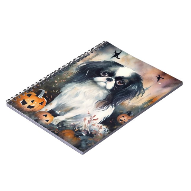 Halloween Japanese Chin With Pumpkins Scary Notebook (Left Side)