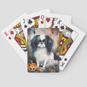 Halloween Japanese Chin With Pumpkins Scary Playing Cards