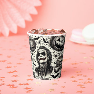 Halloween Joker and Pumpkin Black, White Paper Cup