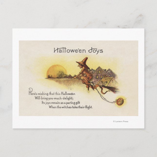Halloween JoysWitch on Broom Postcard (Front)