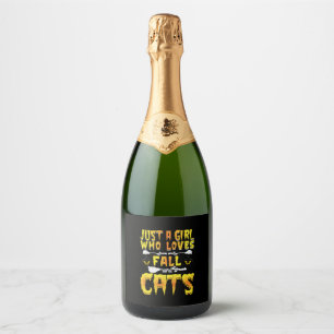Halloween Just A Girl Who Loves Fall And Cats Sparkling Wine Label