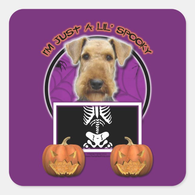 Halloween - Just a Lil Spooky - Airedale Square Sticker (Front)