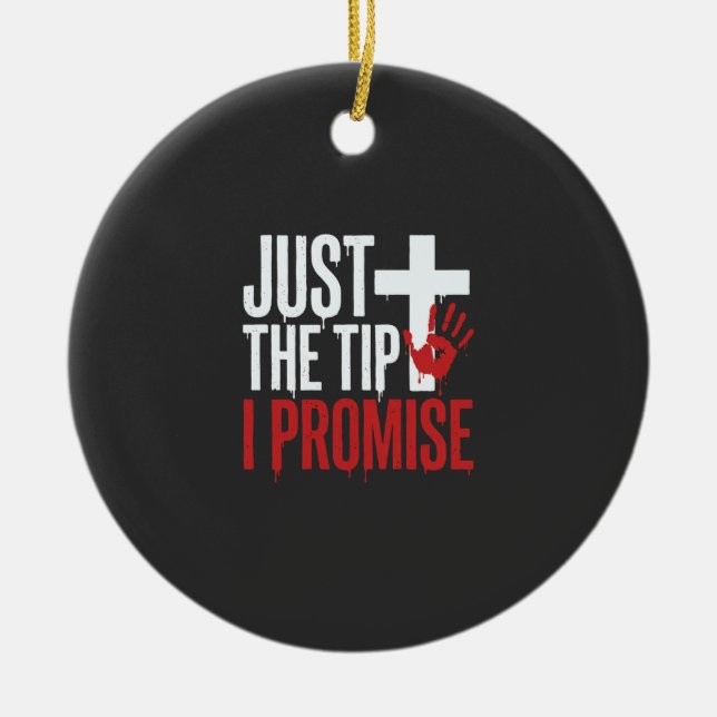 Halloween Just The Tip Bloody Cross Ceramic Tree Decoration (Front)