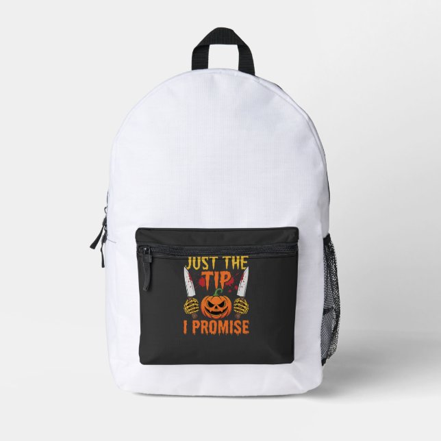 Halloween Just The Tip Pumpkin Knife Graphic Printed Backpack (Front)