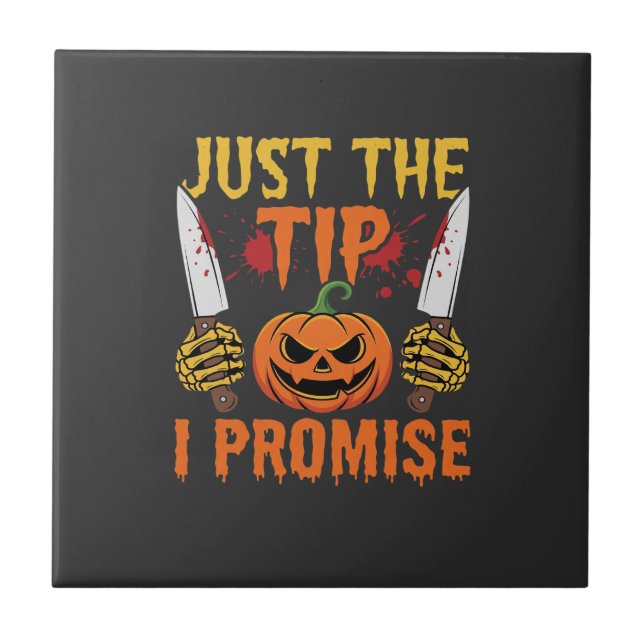 Halloween Just The Tip Pumpkin Knife Graphic Tile (Front)